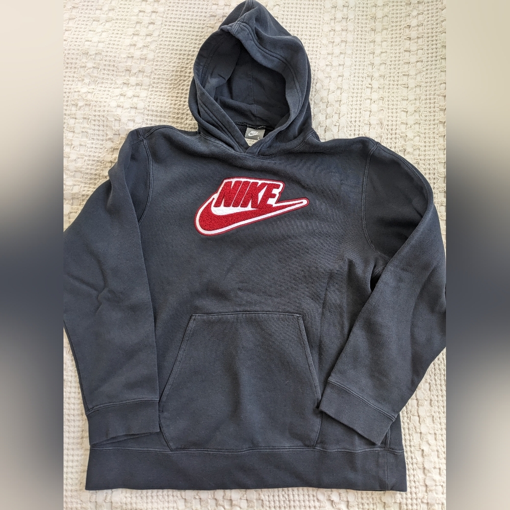 Kids Vintage Hooded Nike Sweatshirt Red Logo Size Large Streetwear Casual Chill